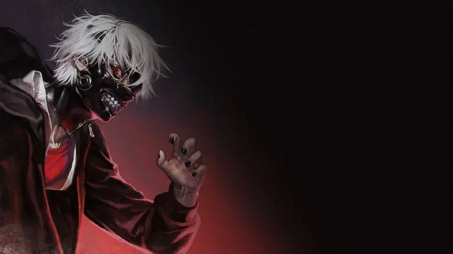 Dark and Black Background of Scary White-haired Anime Boy