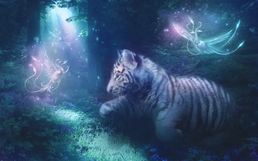 Unique white tiger background in a fantasy and colorful space fantasy 1401