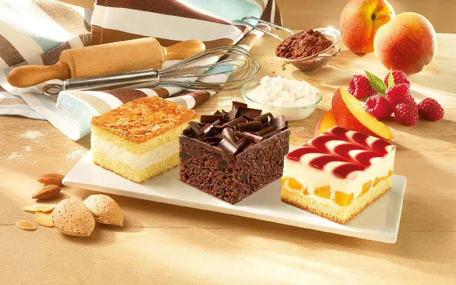Beautiful square cake in three different flavors to choose from