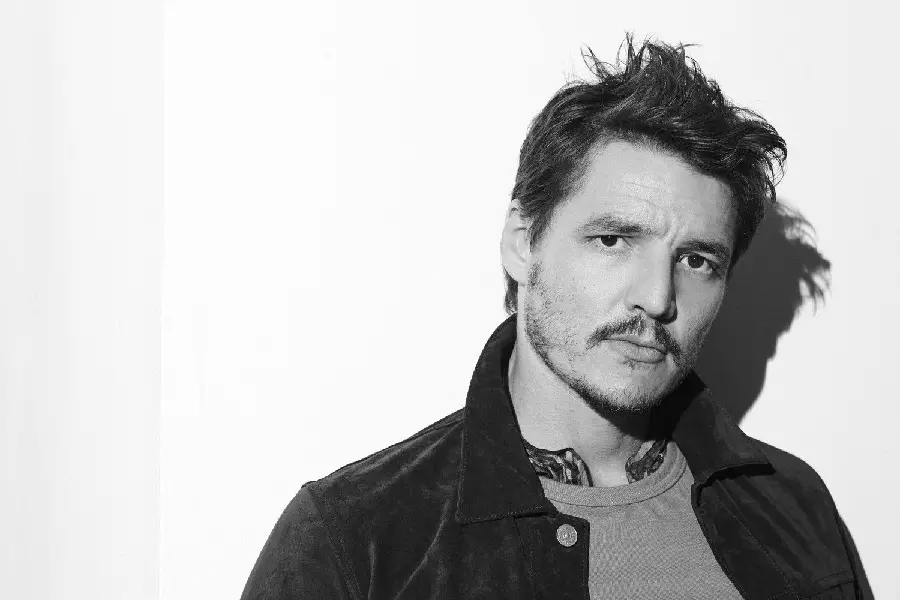 Attractive American actor Pedro Pascal in a gray frame