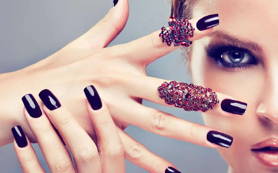 Very attractive image Beautiful girlBlack nail polish suitable for profile