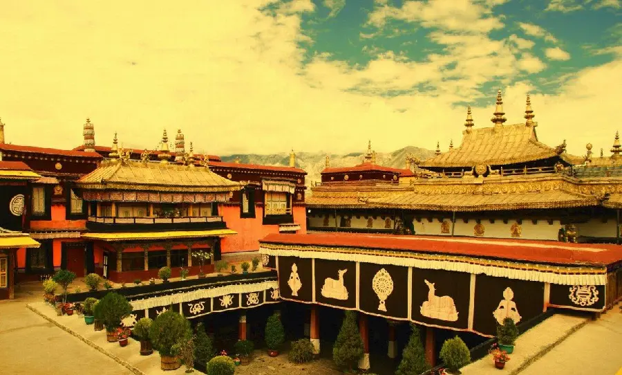 Image of the Jokhang Buddhist Temple in Tibet with beautiful architecture