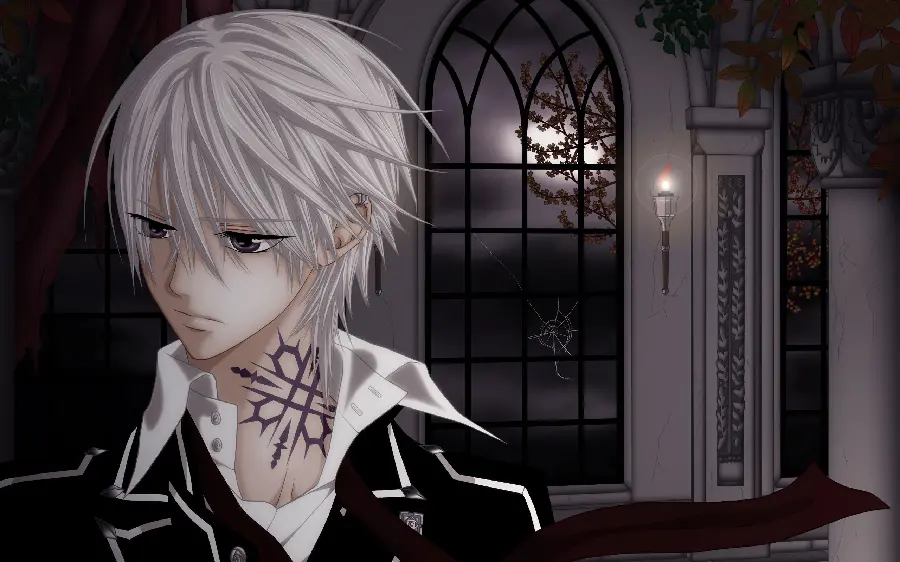 White-haired anime boy with an interesting tattoo