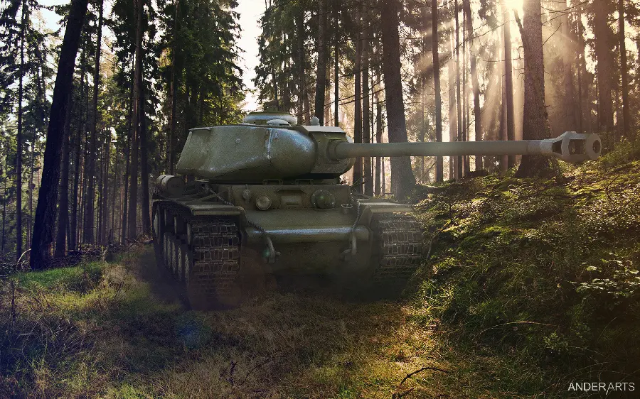 Download high quality stock photo of a real tank in the forest