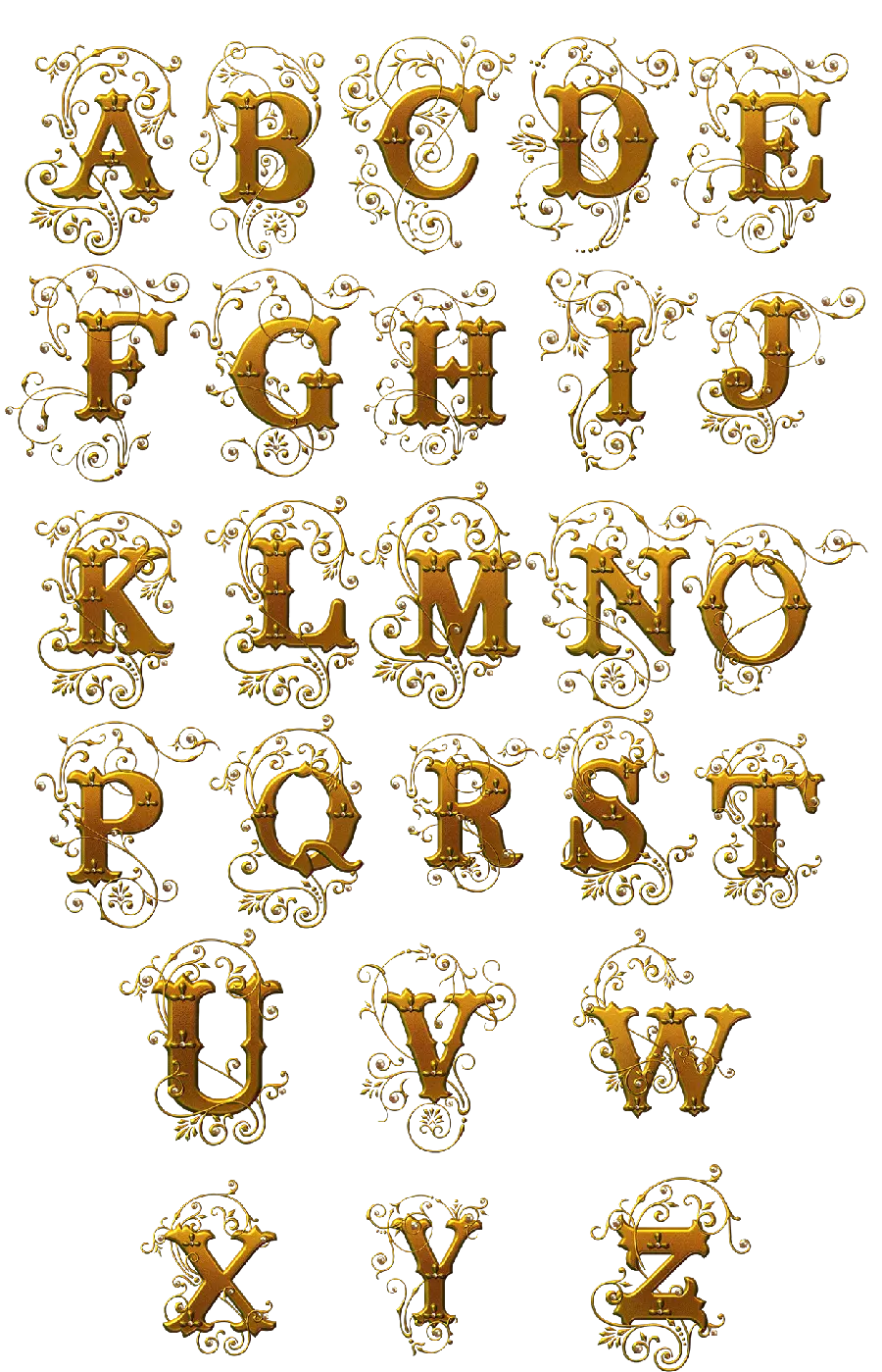 Matte Gold English Alphabet Pictures