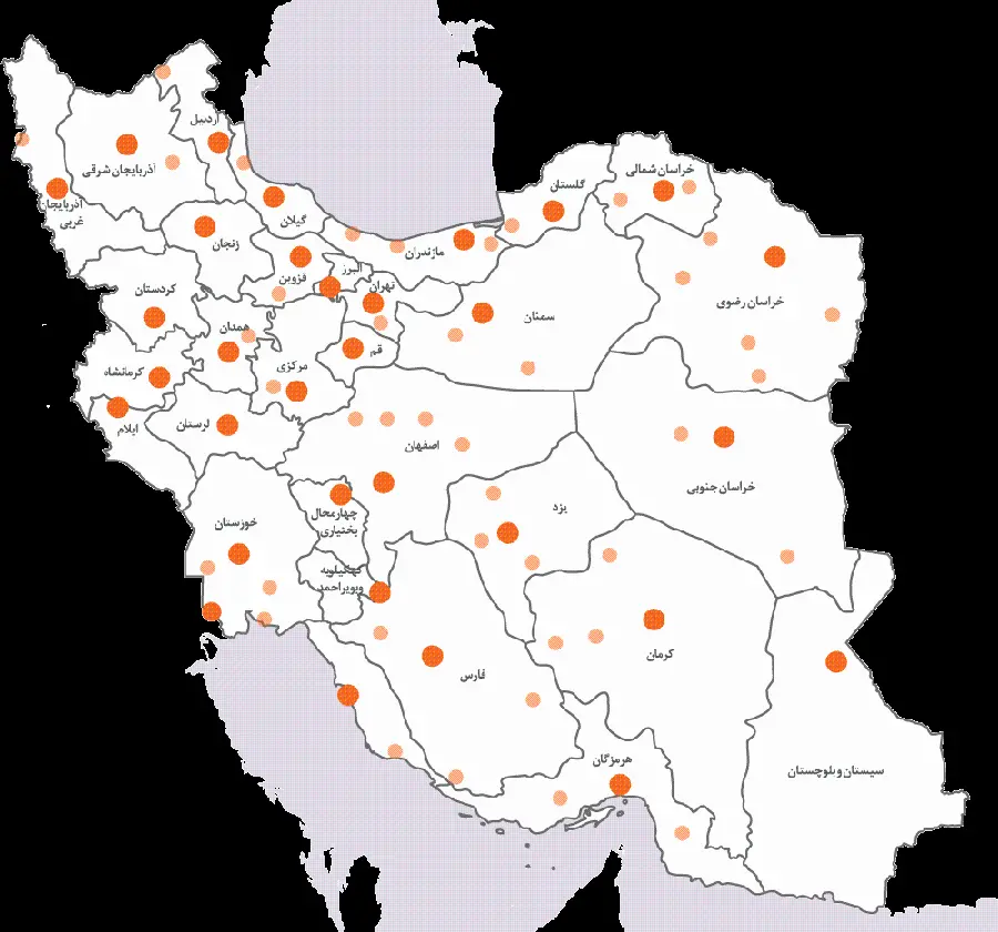 Precise vector map of Iran with important provincial centers in 8K quality