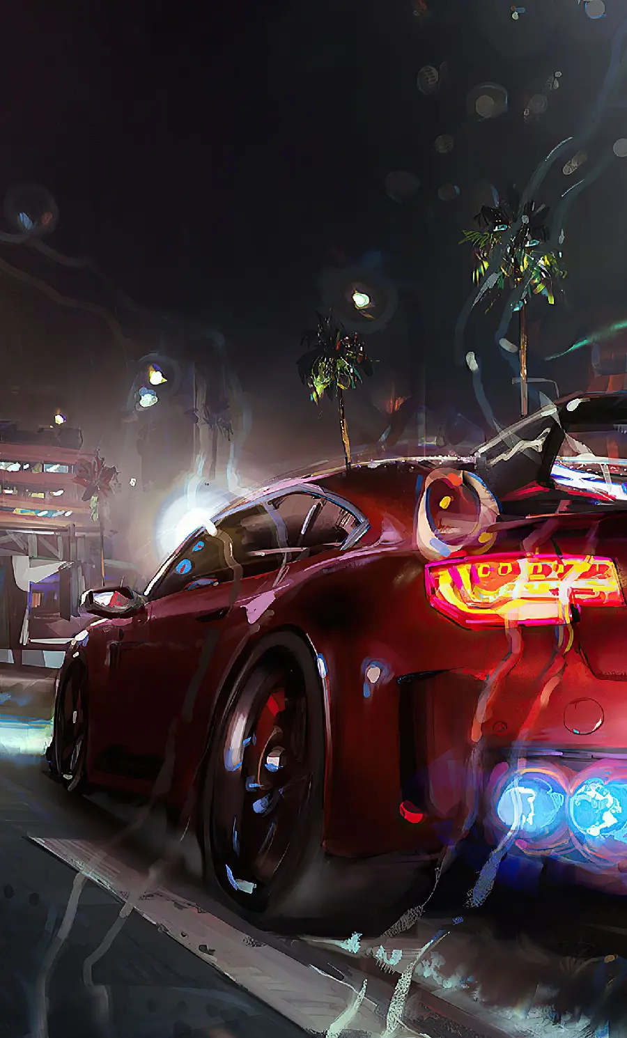 Painting photo of a sporty and cool red racing car