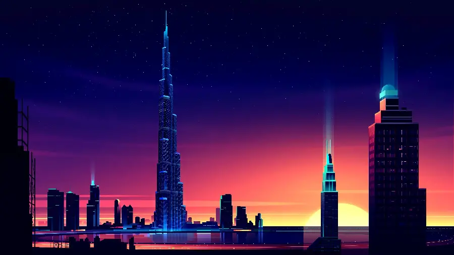 The most beautiful digital painting of the Burj Khalifa in the Emirates at night