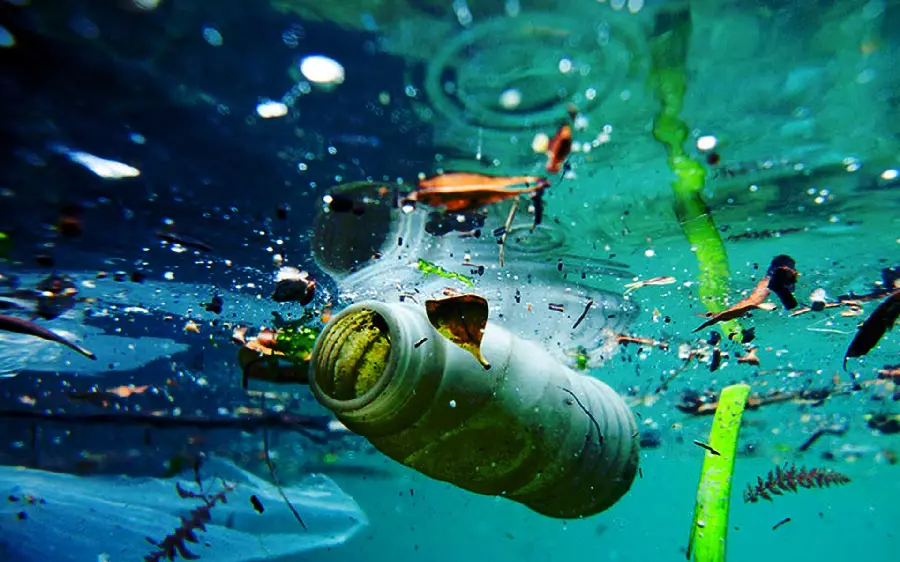 Thinking image of bottles and garbage abandoned in the water