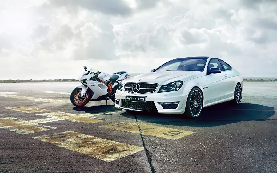White car and motorcycle photos for desktop