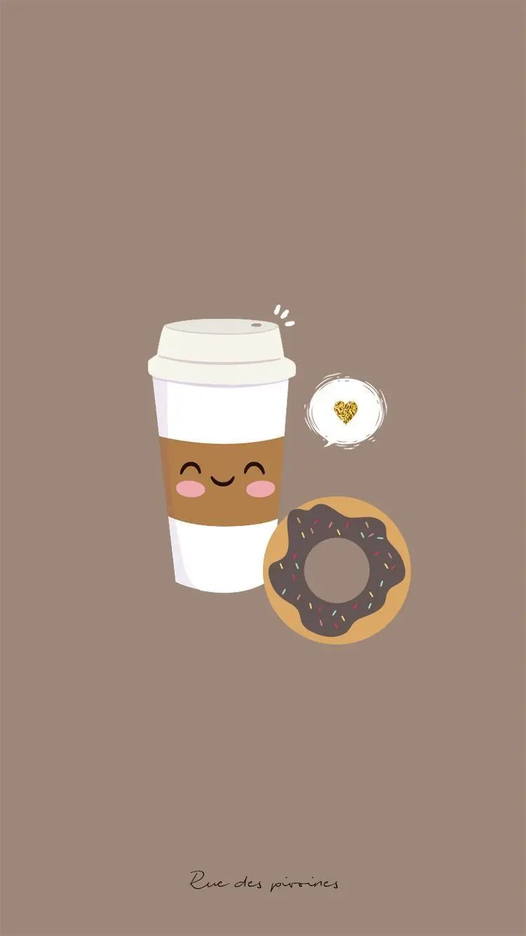 Download cute phone wallpaper with coffee and romantic donut design