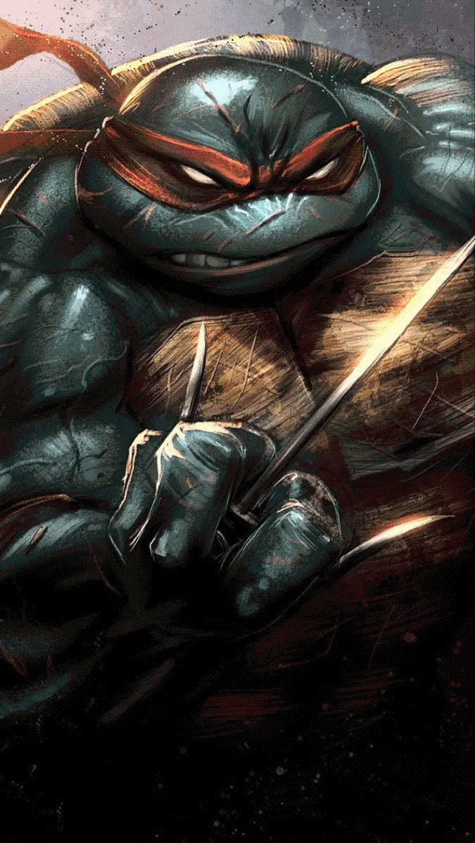 4K photo of Raphael the ninja turtle with a sai weapon in his hand