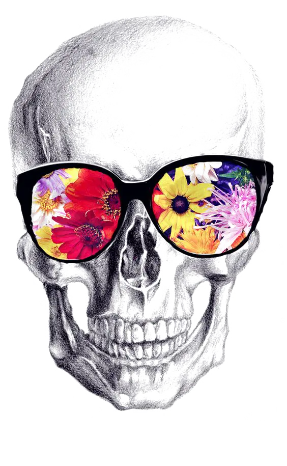 Fantasy Skull Photo with Glasses and Beautiful Flower 2023