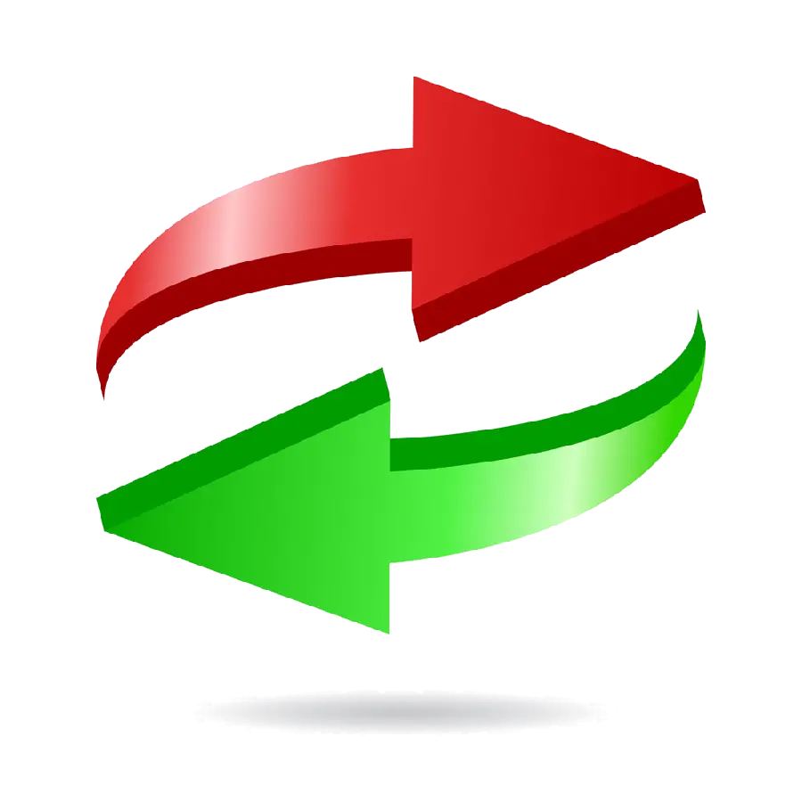 A telephoto image without a background of two red and green cartoon arrows in a high-quality png file