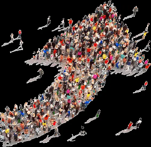 Image of a crowd of people in the shape of an arrow cut out png