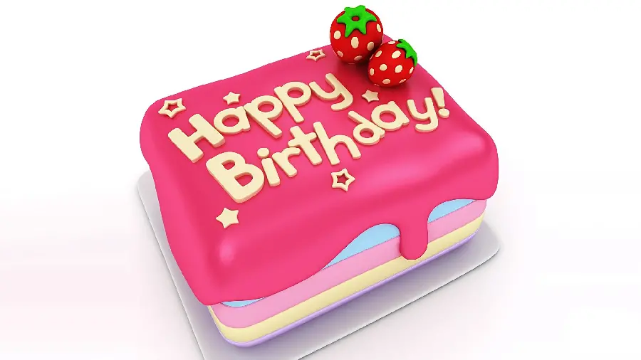 Download PNG Square Birthday Cake for Girls with Strawberry Decoration