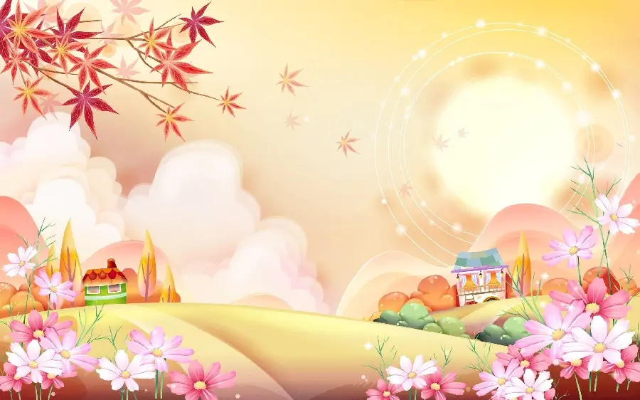 Cute Painting of Colorful Houses in Spring for Nursery Poster Printing