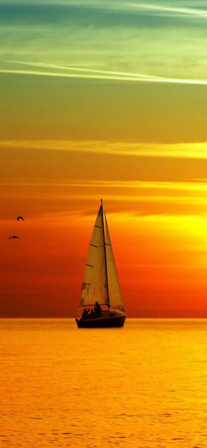 The most beautiful boat wallpaperSail and sunset on the sea for mobile phone