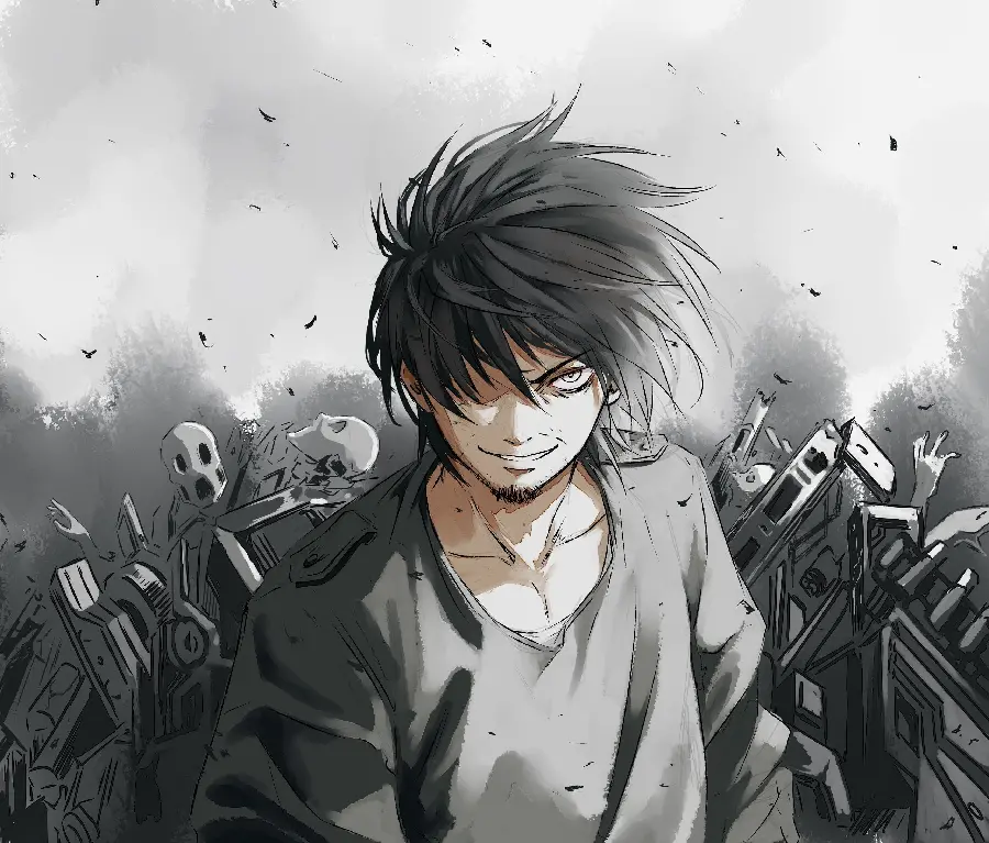 Black and gray hd photo of strong killer anime boy 
