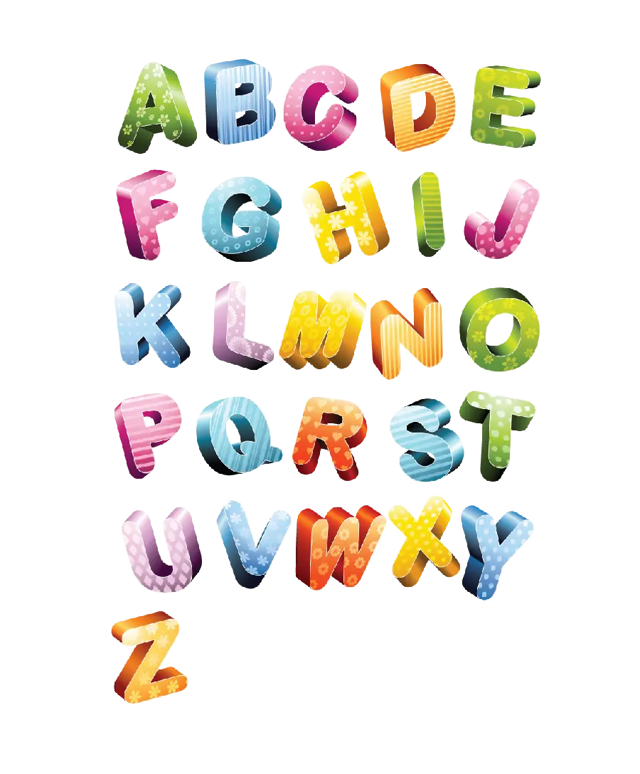 Photo of English letters in 3D color