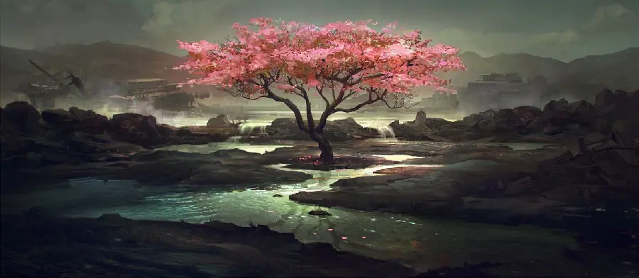 Japanese Spring Nature Painting Wallpaper HD