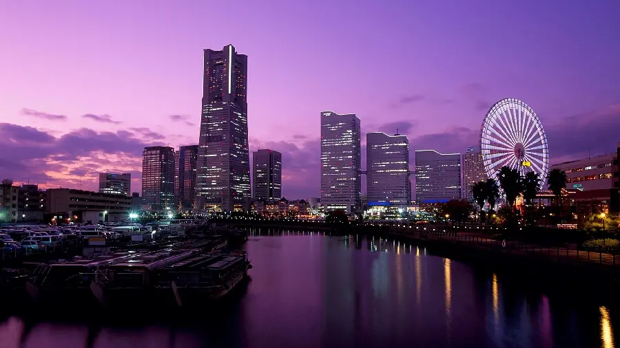 8K Wallpaper of Advanced City Lake with Purple Halo