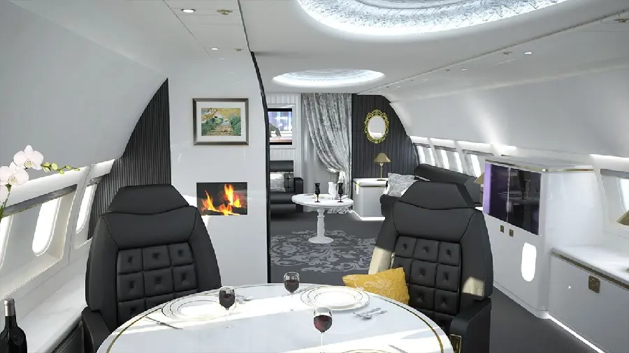 Photo of the interior of a luxury private jet 