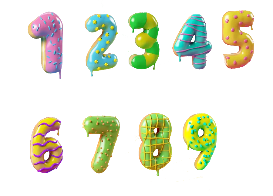 Photo of math numbers 1 to 9 in the shape of png