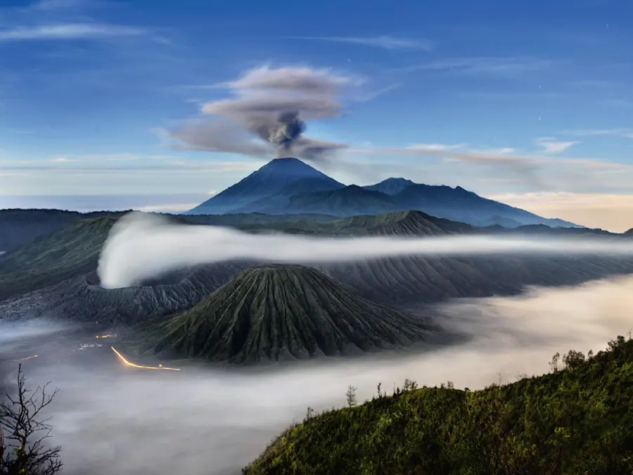 View of Large Active Volcano Mountain with Ash for Chassis Board Printing