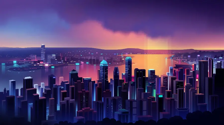 Exciting Purple Digital Photo with Modern City Design