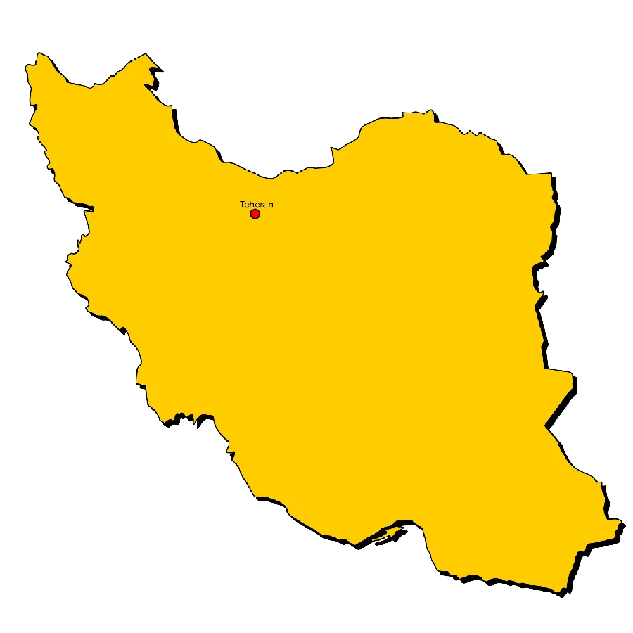 HD raw file of yellow map of Iran with Tehran as its center