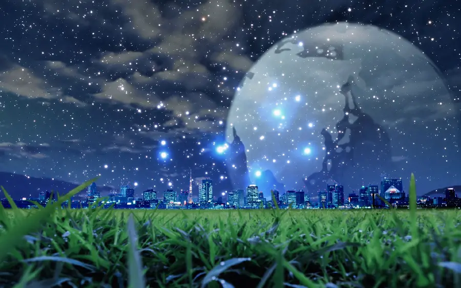 A very beautiful wreath photo with a blue wreath design in spring at night