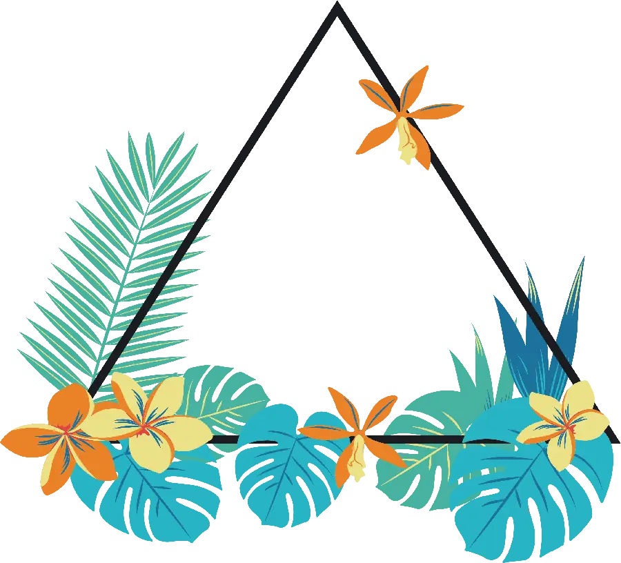 Image of a hollow triangle with tropical leaf decoration in png format
