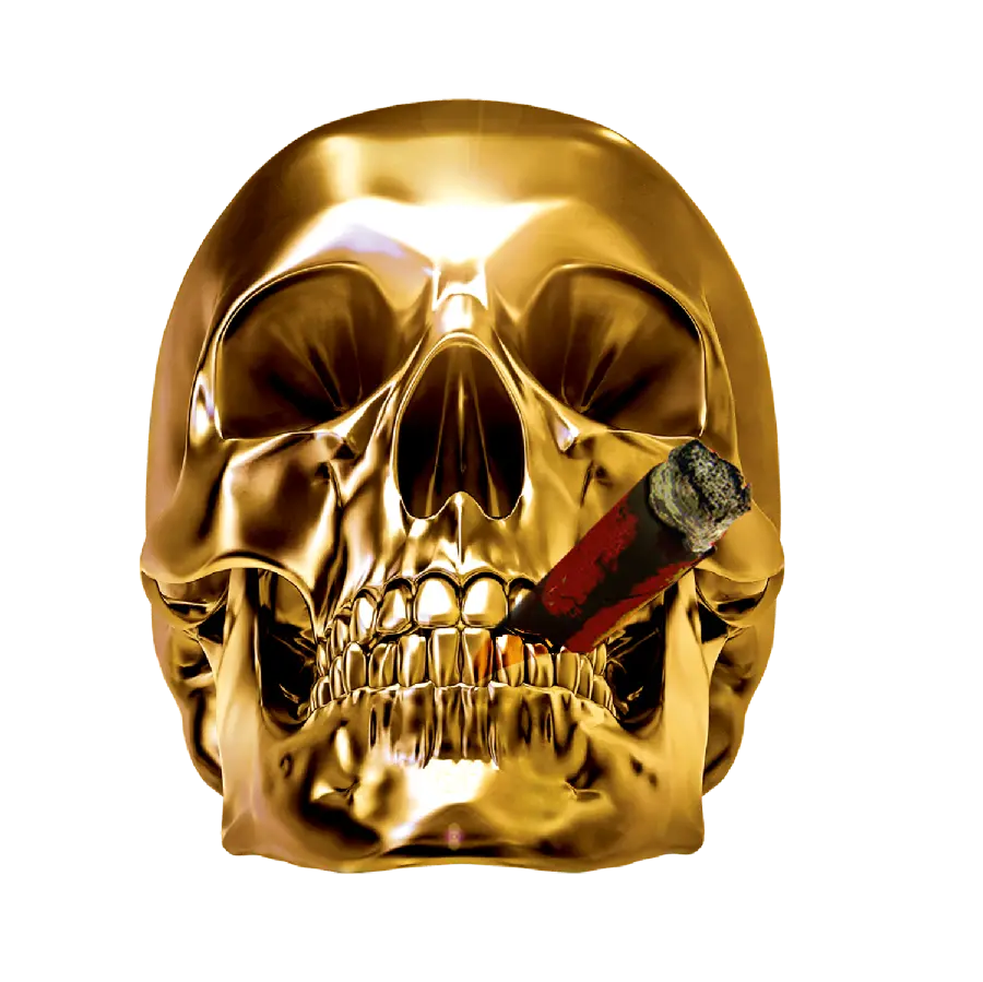 Popular Photo of Shiny Golden Skull with Cigarette in Mouth