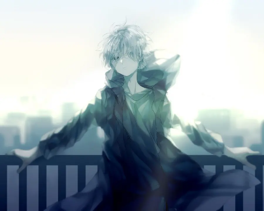Interesting drawing of an anime boy with white hair