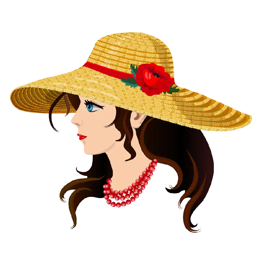 Portrait of a beautiful blue-eyed girl with a red flowered straw hat