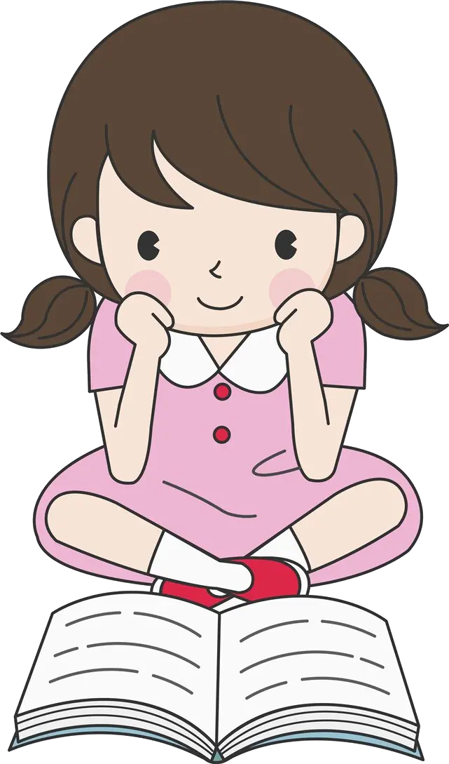 A cute student girl studying and reading a book with an empty background in png format 