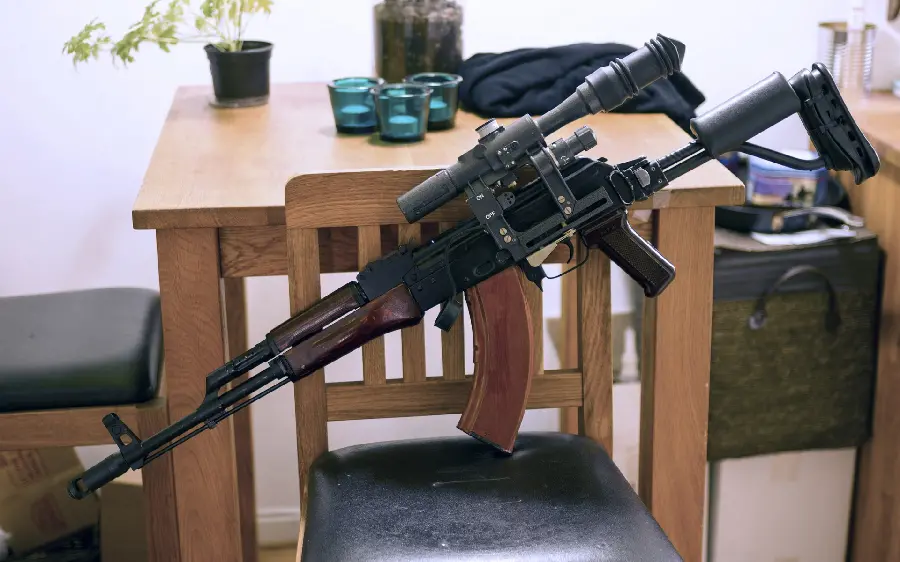New photo of advanced American military and combat equipment, rifles with scopes