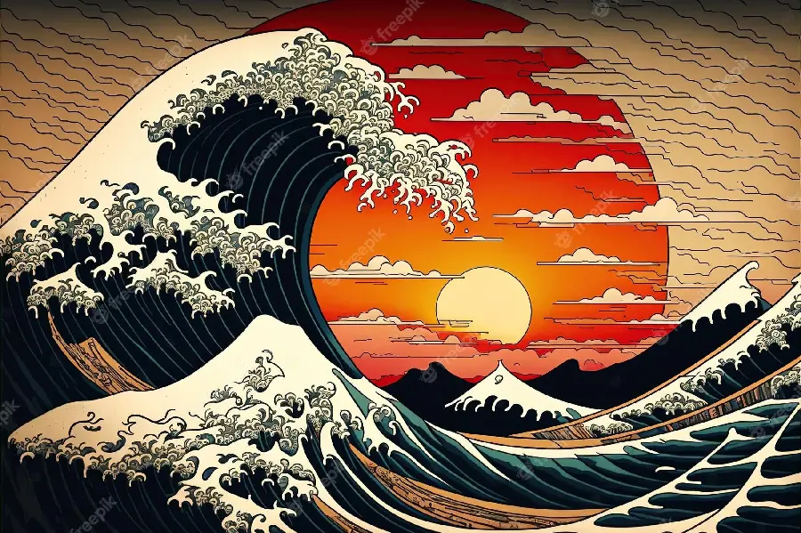 Painting generated by AI with a large ocean wave design