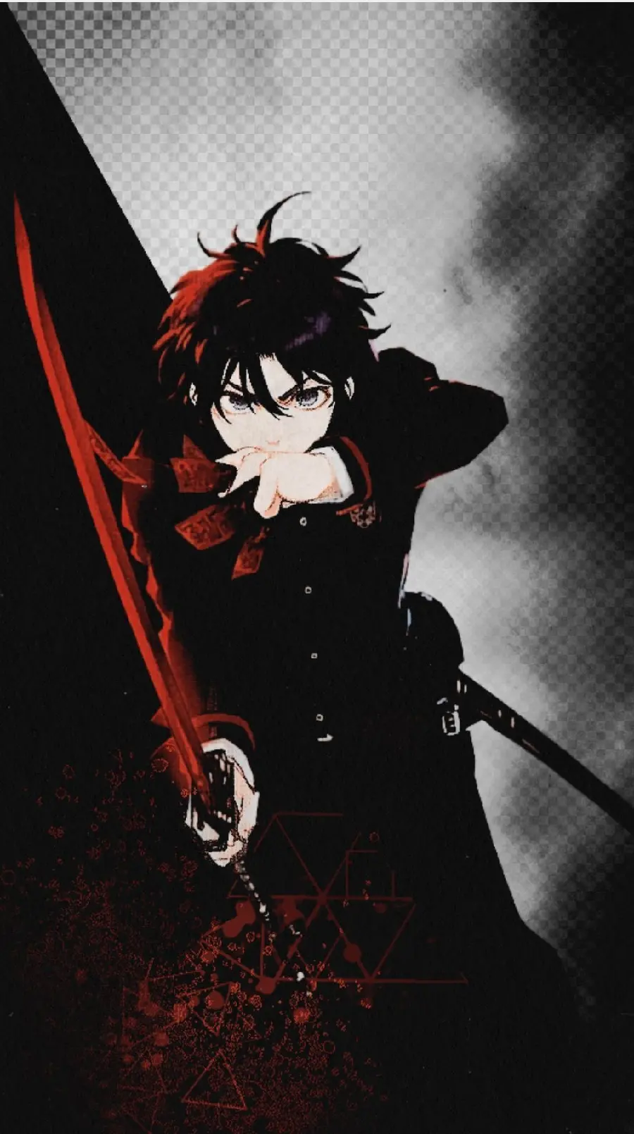 Black hair anime boy Attractive with a sword in hand