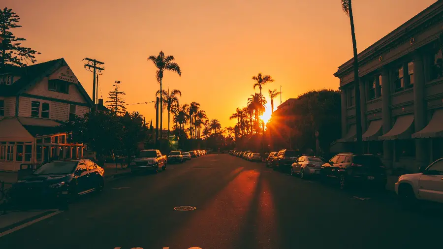 Romantic Sunset and Urban Road Wallpaper