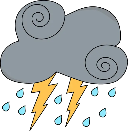 Black cartoon cloud with thunder and rain PNG image