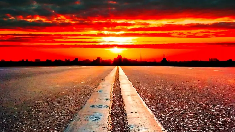 Road and sunset photo