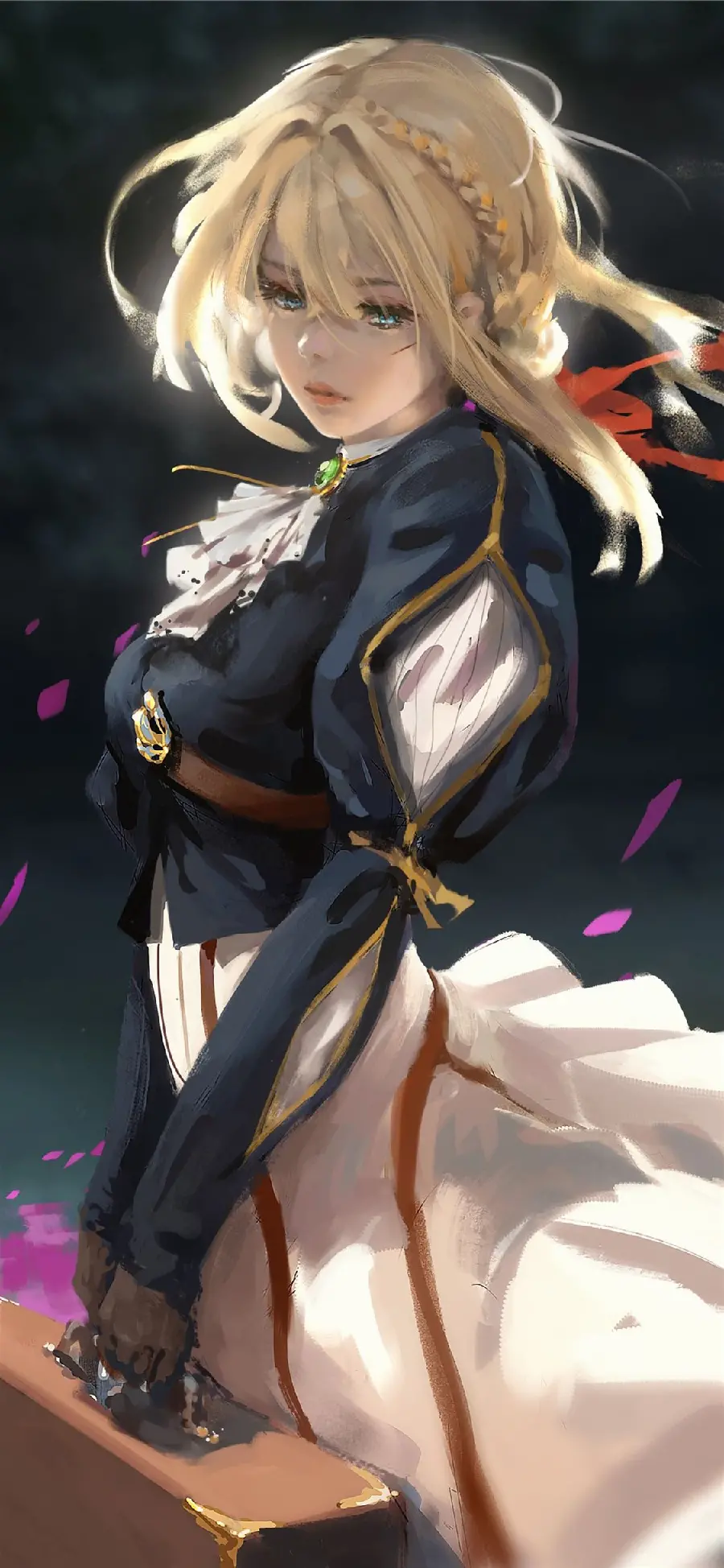 Golden hair anime girl with beautiful dress for Samsung phone