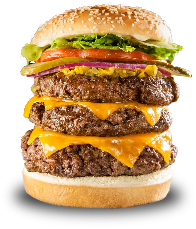 Stock photo of a multi-layered meat hamburger with extra cheese 2023