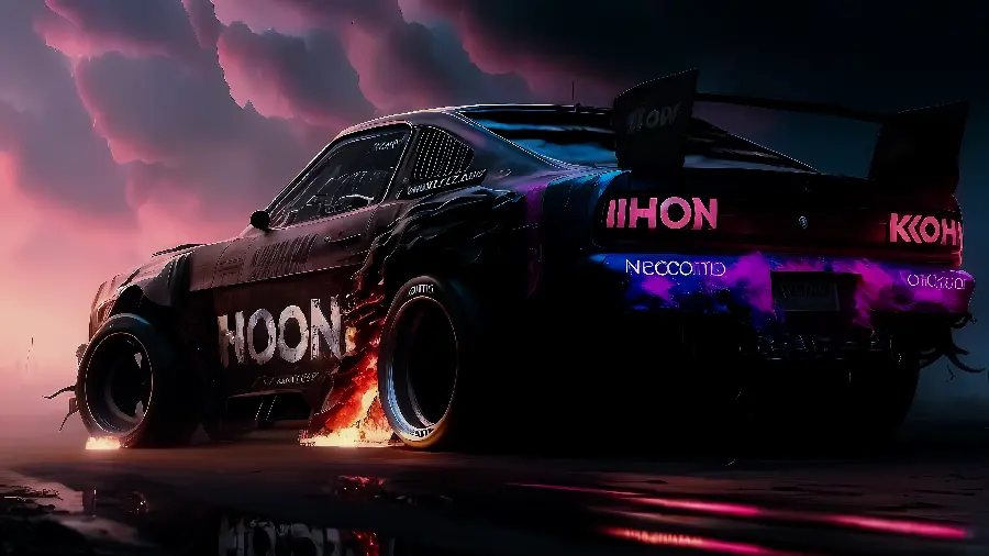 Amazing AI image of a black racing car at lightning speed