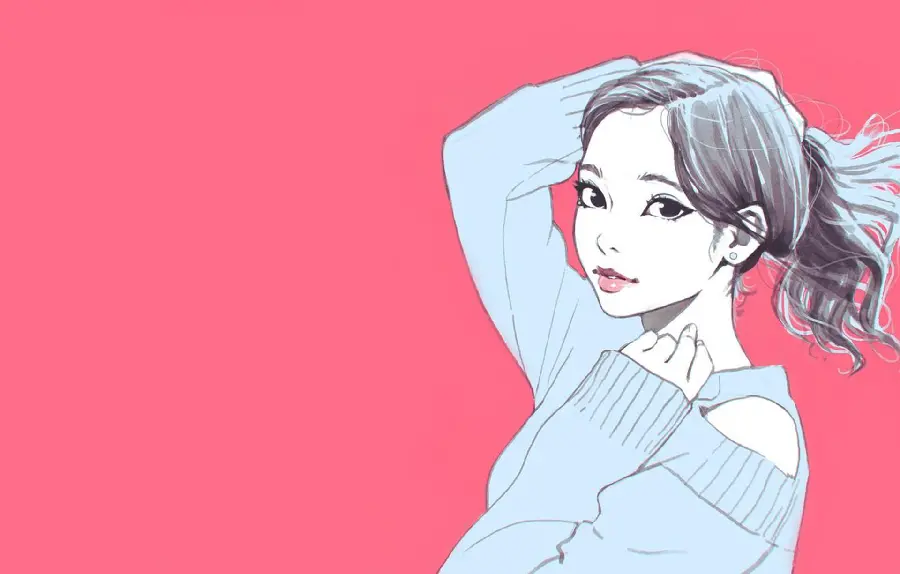 Drawing of an attractive girl with a beautiful pink background suitable for a background