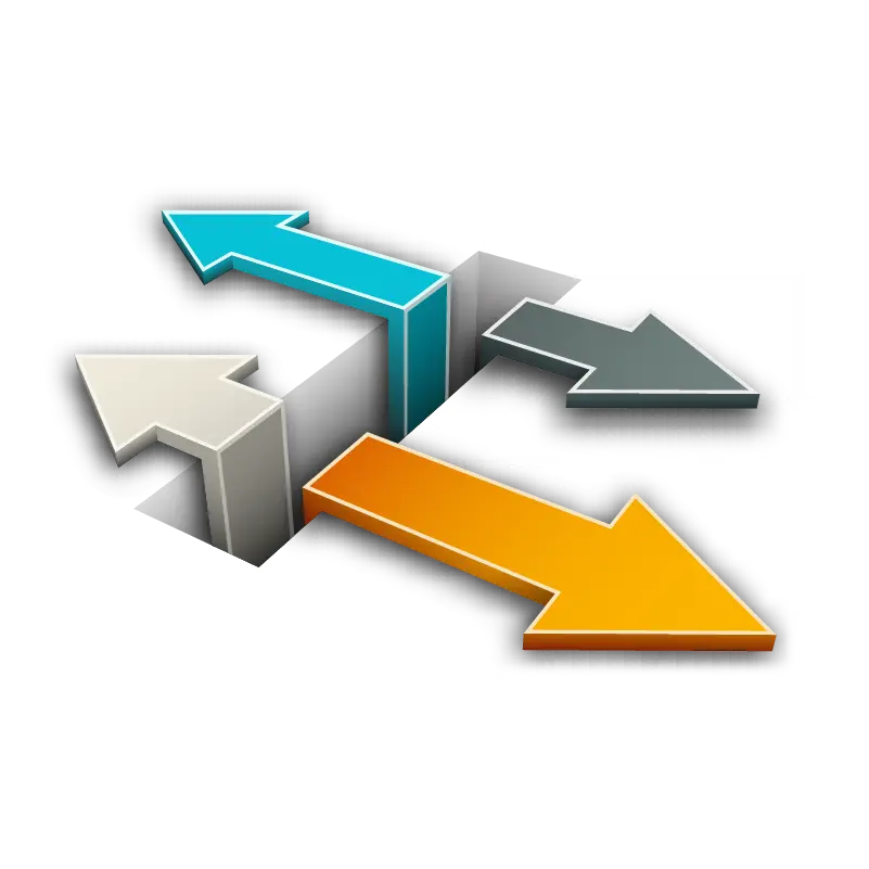 High-viewed 3D photo of four arrows coming out of a rectangular hole