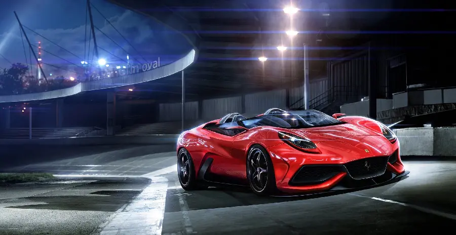 Interesting and spectacular image of a beautiful red foreign car 
