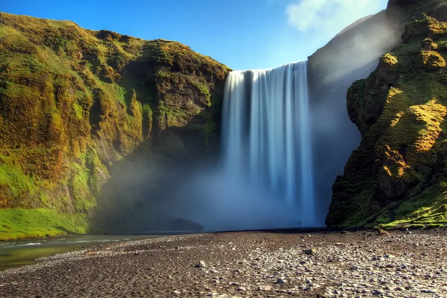 Background full hd nature with tall waterfall design in cool shade
